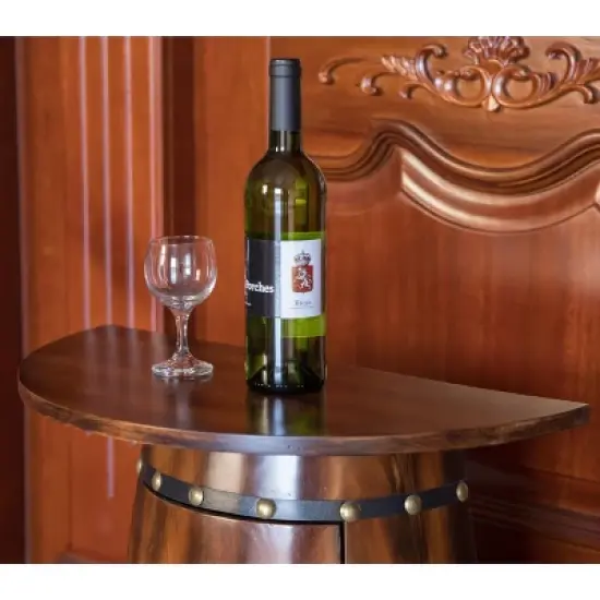 Vintiquewise Rustic Lockable Barrel Shaped Wine Bar Cabinet Wooden End Table image {6}