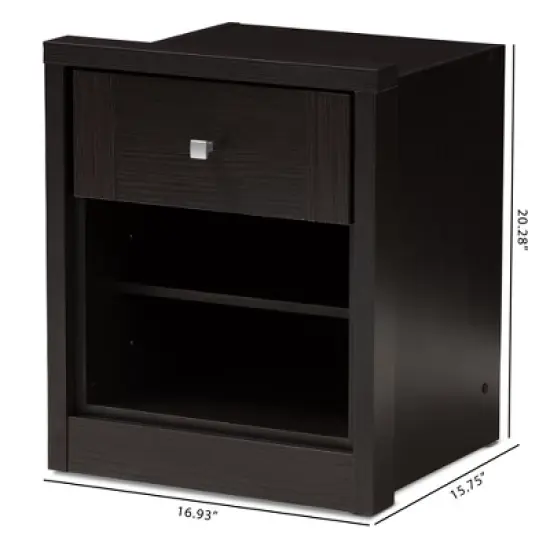 Danette Modern and Contemporary Finished 1 Drawer Nightstand Dark Brown - Baxton Studio image {8}