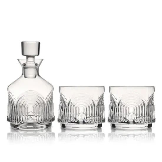Viski Beau Stacking Decanter Set with Lowball Glasses - Crystal Decanter and Glasses for Whiskey - Art Deco Cocktail Glasses Whiskey Decanter Set of 3 image {8}
