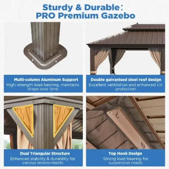 EROMMY 20 Ft. W x 12 Ft. D Pro Series Hardtop Patio Gazebo, Outdoor Hardtop Gazebo with Double Roof image {4}