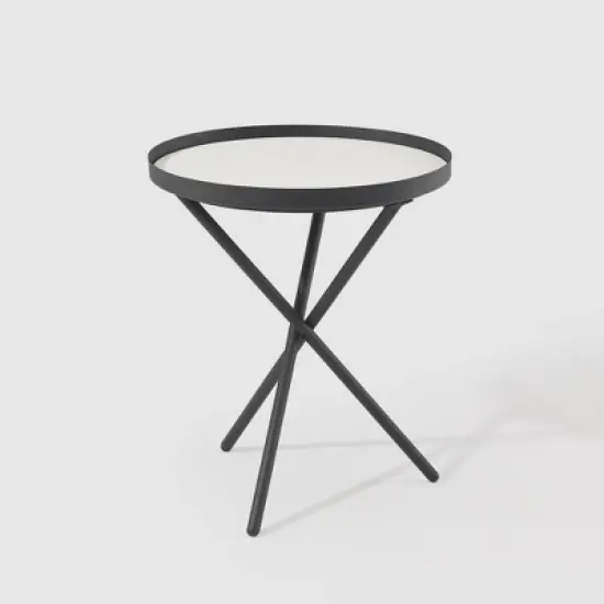 Modern Minimalist Intersecting Tripod Leg Side Table Black/Faux White Marble - Saracina Home image {5}