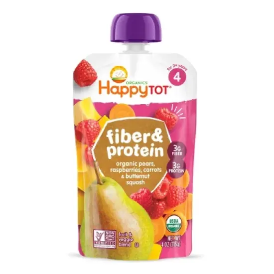 Happy Tot Organics Fiber & Protein Organic Pears, Raspberries, Carrots & Butternut Squash - 4oz image {7}