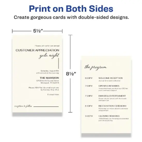Avery Printable Rectangle Invitation Cards, 5.5" x 8.5", Ivory Cardstock, Laser/Inkjet Cards, 20 Total image {5}
