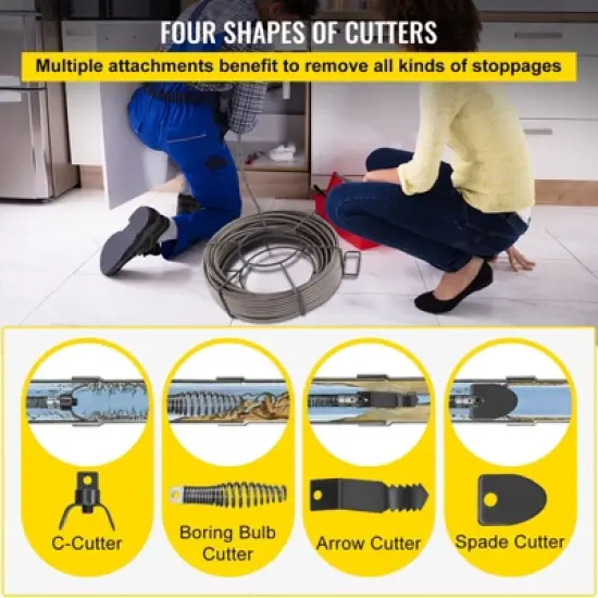 VEVOR Drain Cleaning Cable 75 Feet x 3/8 Inch Solid Core Cable Sewer Cable Drain Auger Cable Cleaner Snake Clog Pipe Drain Cleaning Cable, Gray image {5}