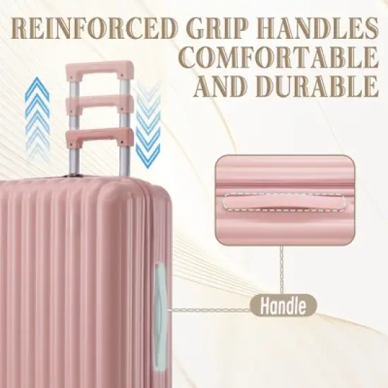 Gulches 20"/24"/28" 3 pcs/set in ABS Spinner Wheel Luggage, Carry on Suitcase, with Cup Holder & USB Port & Phone Holder (Pink) image {7}