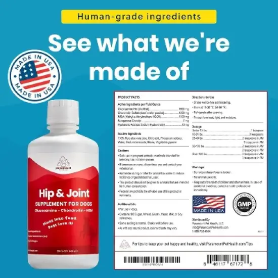 Liquid Glucosamine for Large Dogs , 1600mg Glucosamine Chondroitin MSM, Hip & Joint Supplement , Liquid Arthritis Relief & Mobility Support, 32 oz image {1}