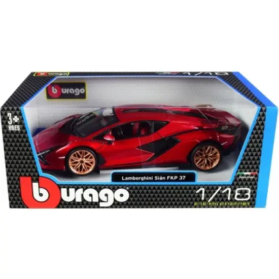 Lamborghini Sian FKP 37 Red with Copper Wheels 1/18 Diecast Model Car by Bburago image {3}