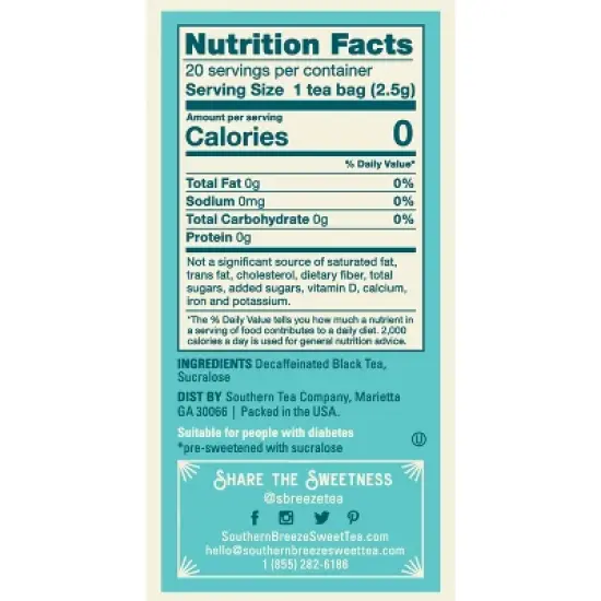 Southern Breeze Decaf Cold Brew Sweet Tea Original Iced Tea with 20 Individually Wrapped Tea Bags, Pack of 4 image {4}