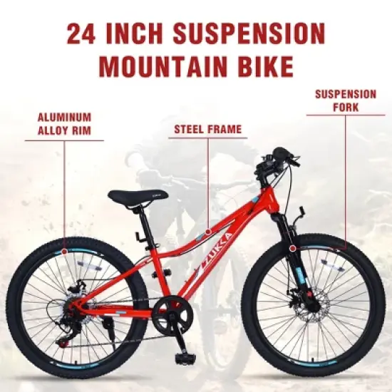 Gulches Kids' Mountain Bike 24 Inch, Shimano 6-Speed, Steel Frame, Front Suspension, Dual Disc Brakes, for Boys & Girls image {4}