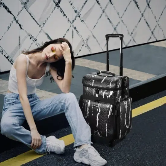 Byootique Soft Sided Rolling Makeup Train Case Cosmetic Organizer Crocodile Makeup Case Trolley Makeup Artist image {1}