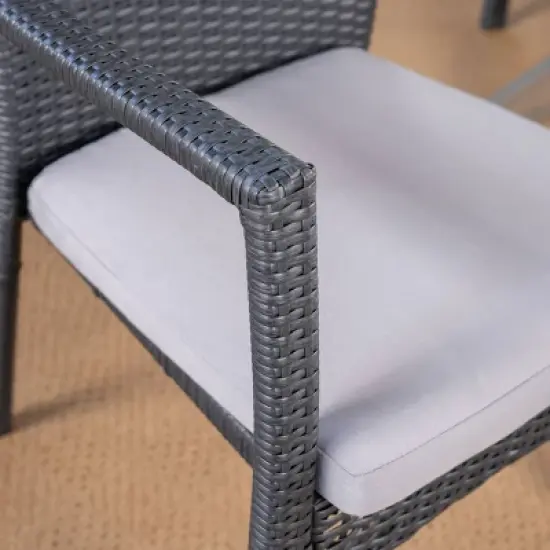 Stamford 5pc Acacia Wood & Wicker Patio Dining Set - Gray - Christopher Knight Home image {4}