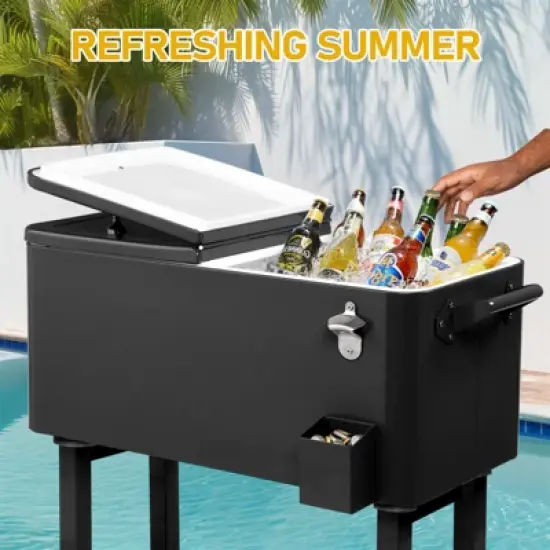 Karl Home Black Detachable 80 Qt. Outdoor Rolling Cooler Cart image {6}