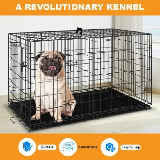 BestMassage 24/30/36/42/48 Inch Dog Crate Dog Cage Dog Kennel with Double Door Removable Tray & Handle Indoor Outdoor Pet Crate image {3}
