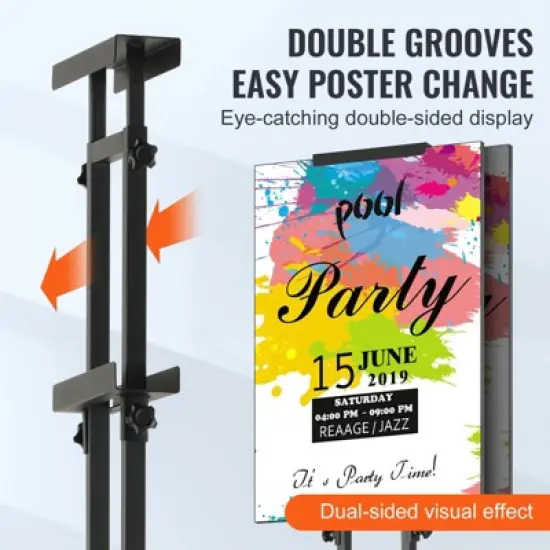 VEVOR Poster Stand, Adjustable Height Up to 75", Double-Sided Heavy Duty Pedestal Sign Holder, Floor Standing Sign Holder Banner Stand, Black image {3}