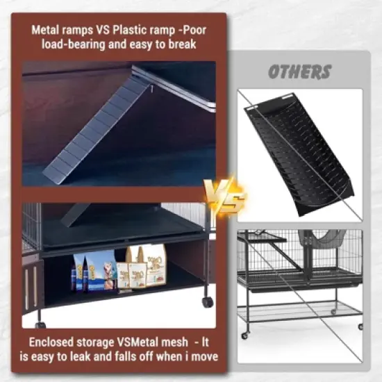 60" 5-Tier Ferret Cage, Multi-Level Chinchilla Cage with Lockable Doors, Ramps, Hammock, Wheels, Storage Cabinet, Small Animal Habitat image {4}