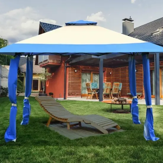 Costway 13'x13' Gazebo Canopy Shelter Awning Tent Patio Garden Outdoor Companion Blue image {2}