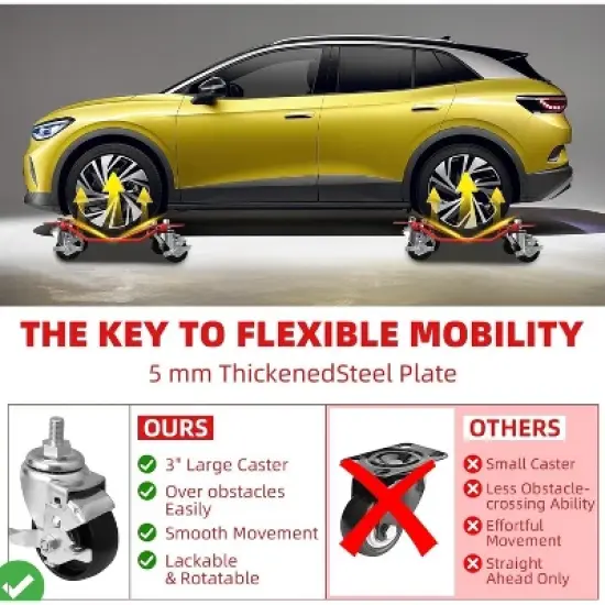 Heavy Duty Car Dollies Set (2/4-Pack, 3000/6000LBS Capacity) Wheel Dolly for Moving Vehicles Trucks  Motorcycles Trailers & Disabled Cars image {4}