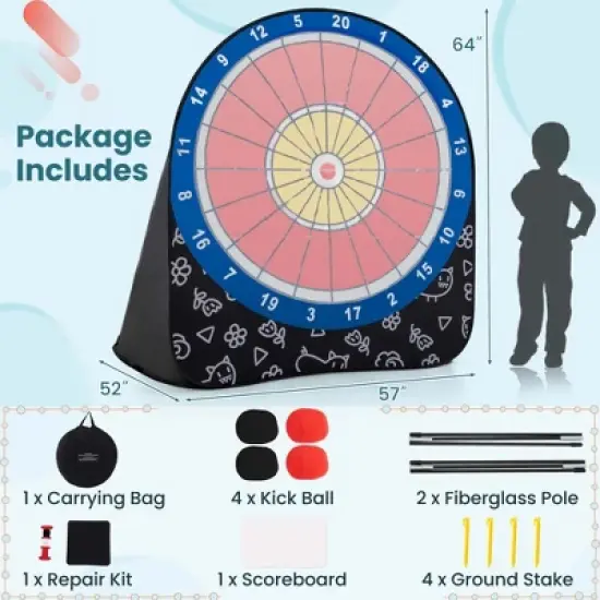 Costway Large Dart Board for Kids with 4 Kick Balls, Carrying Bag Giant Outdoor Kick Black/Red image {2}