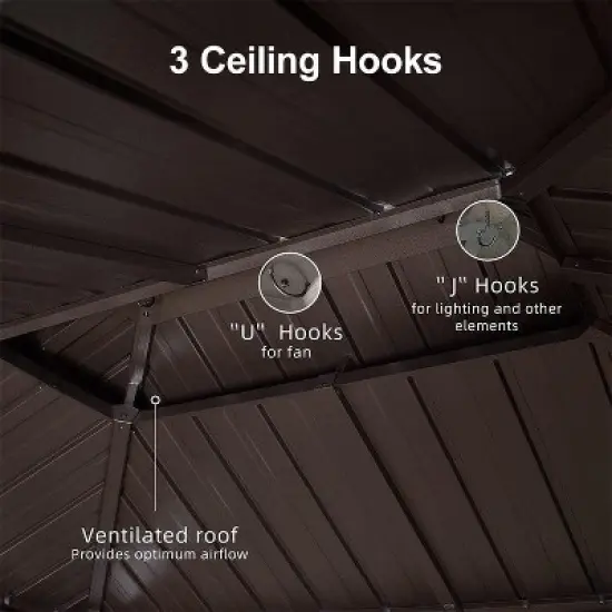 PURPLE LEAF Patio Hardtop Brown Grill Gazebo Metal Roof with 2 Side Shelves Deck Yard Tent Aluminum Garden Outside Sun Shade Outdoor BBQ Canopy image {5}