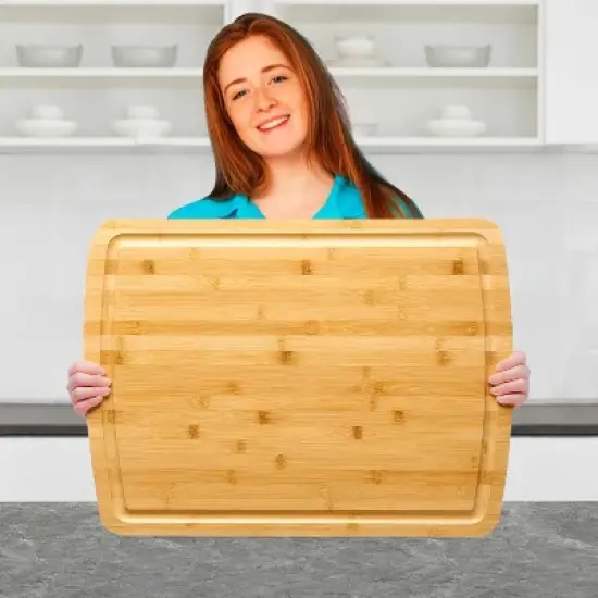 Bamboo Cutting Board, Extra Large Reversible Chopping Board for Kitchen, Stove Top Cover, Perfect for Meat, Vegetables and Cheese, Knife-Friendly image {7}
