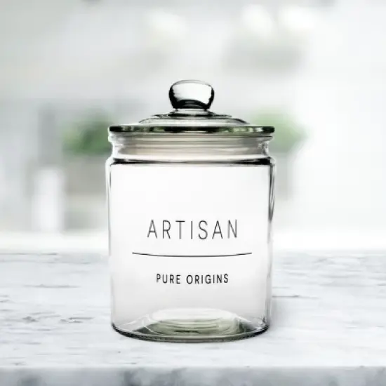 Amici Home Stockholm Glass Round Canister, Food Safe, Push Top Lid with Gasket, Airtight, For Storage, Dry Goods Container, 36 oz. image {1}