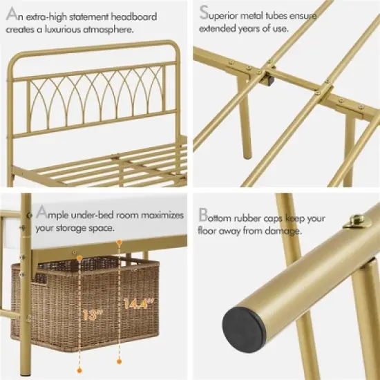 Yaheetech Metal Platform Bed Frame with Petal Accented Headboard and Footboard image {3}