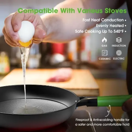 imarku Non Stick Frying Pan, Frying Pan Set with Lids, Nonstick Cast Iron Skillets, Frying Pans Nonstick with Lid Cast Iron Pan with Stay Cool Handle image {2}