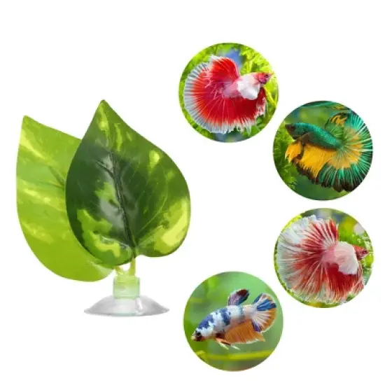 Unique Bargains Betta Fish Leaf Pad Hammock Plants for Fish Tank Green 2.95"x2.13" image {1}