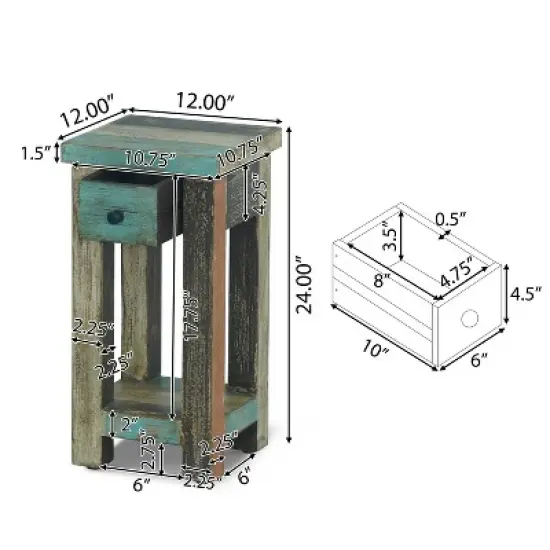 Meader Boho Handmade Distressed Mango Wood End Table - Christopher Knight Home image {9}