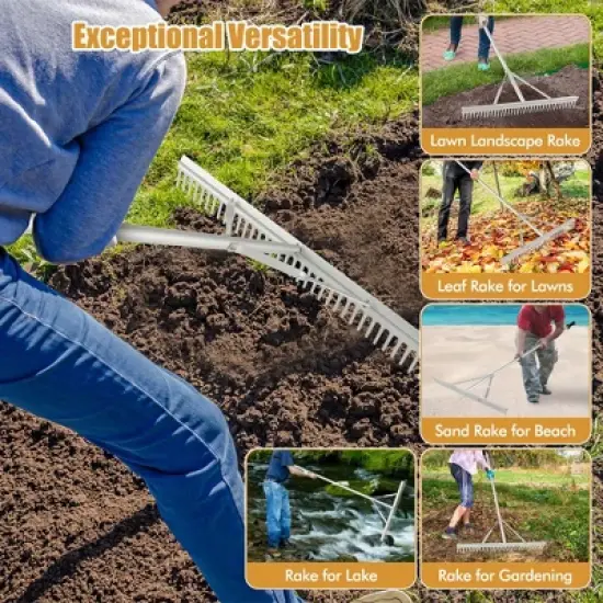 Costway Landscape Rake with 36" Head & 68" Handle Heavy-Duty Aluminum Leaf Rake for Lawns image {8}
