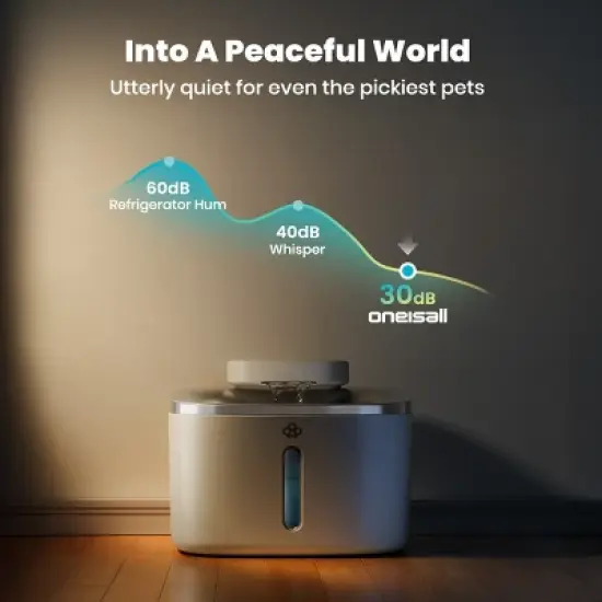 Oneisall PW04 Wireless Cat Fountain: 3.5L Stainless Steel, Battery Operated, Cordless, Rechargeable &ndash; Pet Water Dispenser (w/11 Filters) image {2}