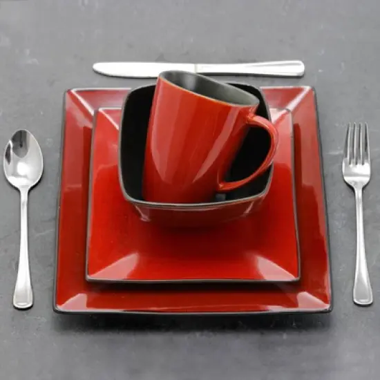 16pc Stoneware Heart Dinnerware Set Red - Elama image {3}