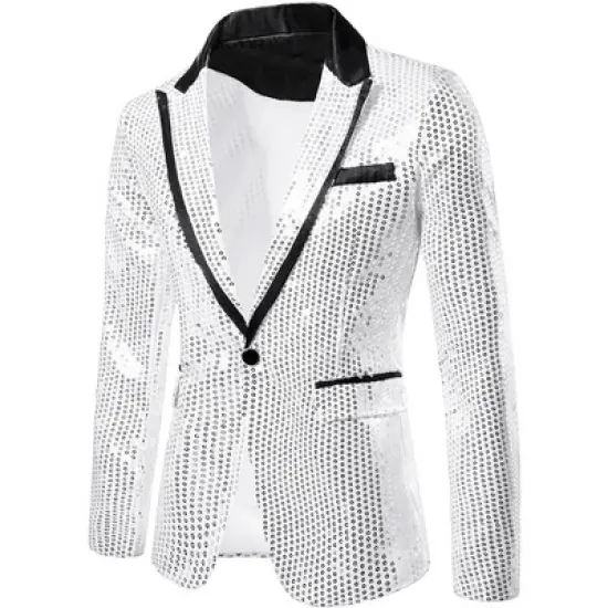 Lars Amadeus Men's Shiny Sequins Wedding Party Prom Sparkly One Button Blazer image {7}