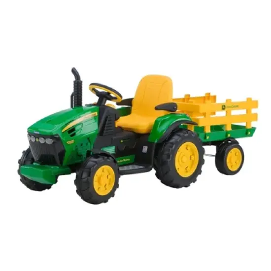 Peg Perego 12V John Deere Ground Force Tractor with Trailer Powered Ride-On - Green image {2}