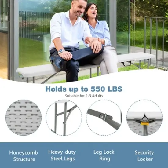 Costway Outdoor Camping Table Set Folding Picnic Long Table with 2 Bench Seats image {6}