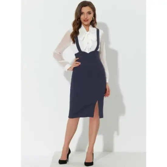 Allegra K Women's High Waist Adjustable Strap Split Pencil Suspender Skirt image {2}