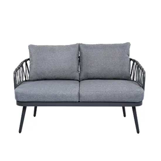 Dexmalle 4-Piece Outdoor Patio Furniture Set,Metal Chairs with Woven Rope U-Shaped Backrest with Thick Cushions and Coffee Table image {5}