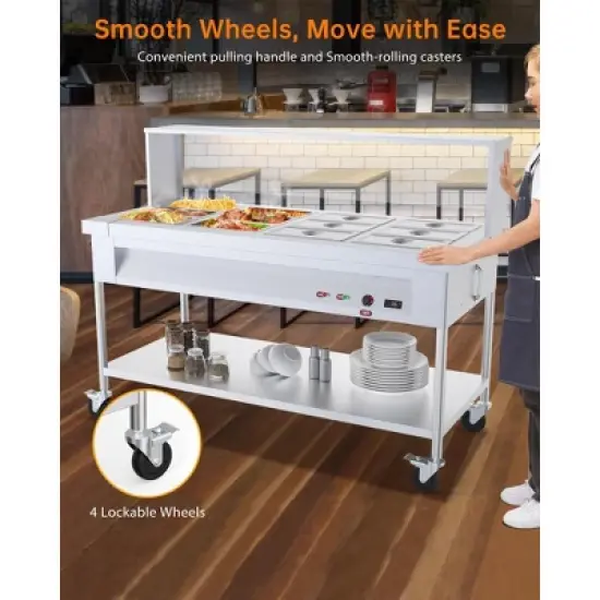 Commercial Food Warmer - 1500W Electric Steam Table with Acrylic Guard, 12-Pan Stainless Steel, (110V) image {4}