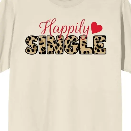 Valentine's Day Happily Single Crew Neck Short Sleeve Women's Natural T-shirt image {1}