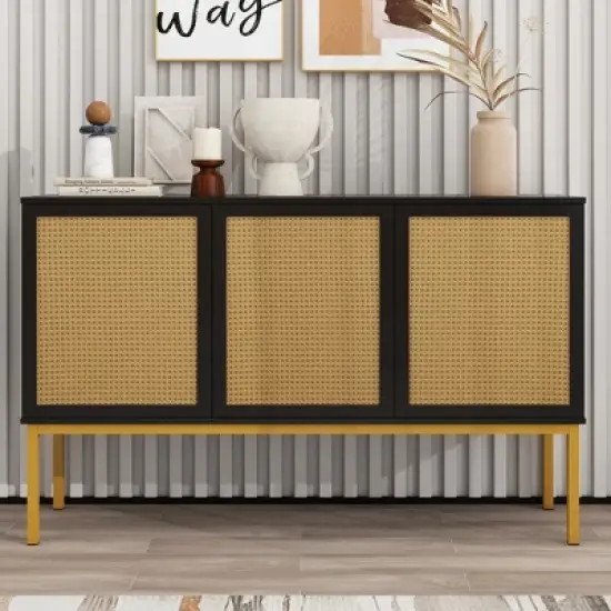 Sideboard With Faux Rattan Door And Metal Legs - ModernLuxe image {12}