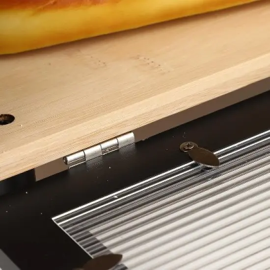 Acekool 2-Layer Bread Box, Modern Countertop Bread Storage with Fence Top, Transparent Door, Corner Bread Keeper, Black image {3}