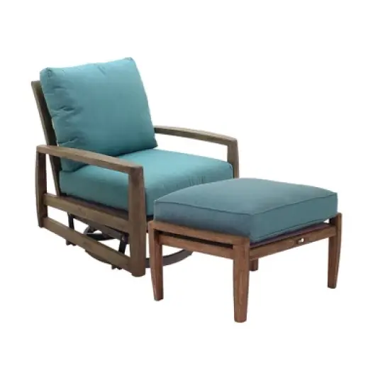 Courtyard Casual Avalon FSC Teak 2 pc Swivel Glider and Ottoman Set image {10}