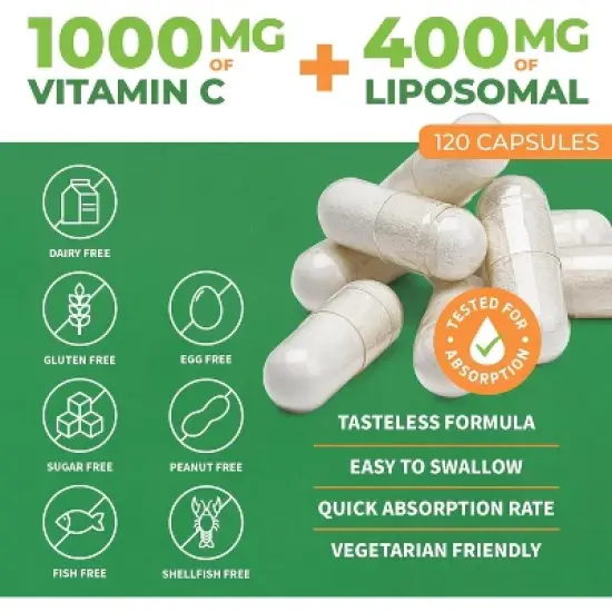 Forest Leaf Liposomal C 1000mg Capsules, Immune Booster with MCT Oil & Sunflower Lecithin, Superior Absorption - 120 Caps image {2}