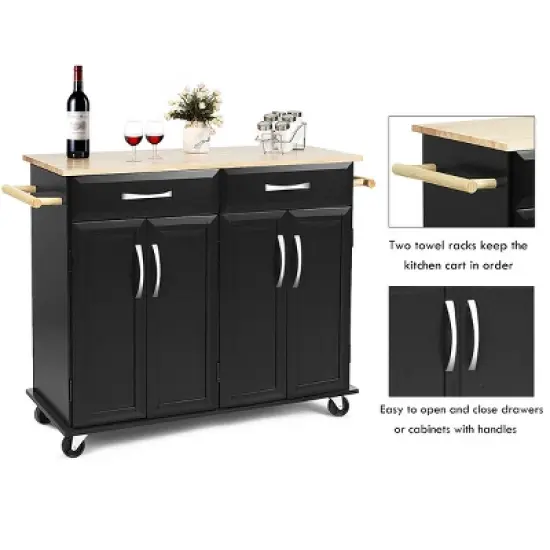 Costway Rolling Kitchen Trolley Island Black Cart Wood Top Storage Cabinet Utility W/ Drawers image {5}