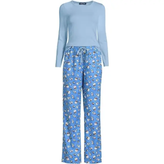 Lands' End Women's Tall Pajama Set Knit Long Sleeve T-Shirt and Flannel Pants image {3}