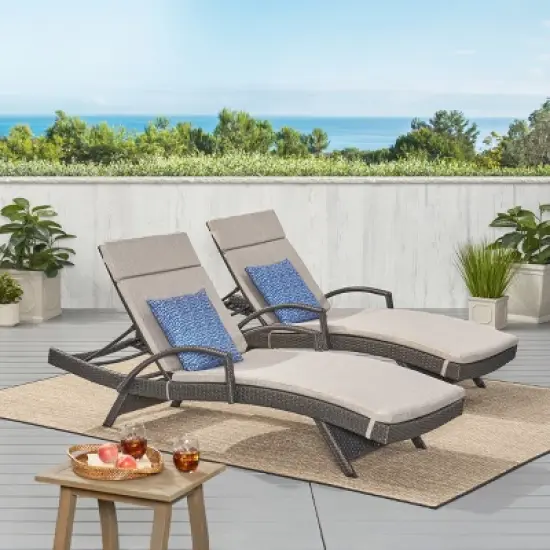 Christopher Knight Home Salem Outdoor Wicker Adjustable Chaise Lounges with Cushion (Set of 2) image {13}