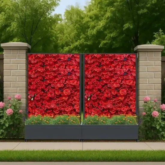 Privacy Screen with Planter Box, 72" H x 47" W Outdoor Privacy Screens and 3-Panels, Garden Decorative Planter Box with Trellis image {1}