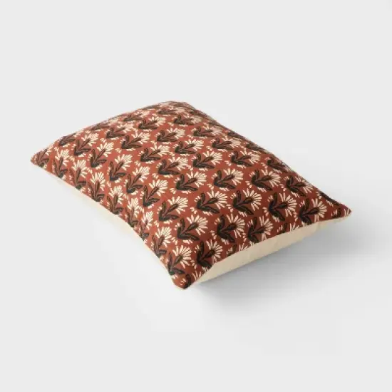 14"x20" Traditional Printed Woodblock Oblong Decorative Pillow Bronze - Threshold&trade; image {2}