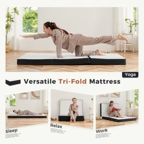 JIONJOY 4-Inch Portable Tri Folding Medium Gel Memory Foam Mattress| White image {2}