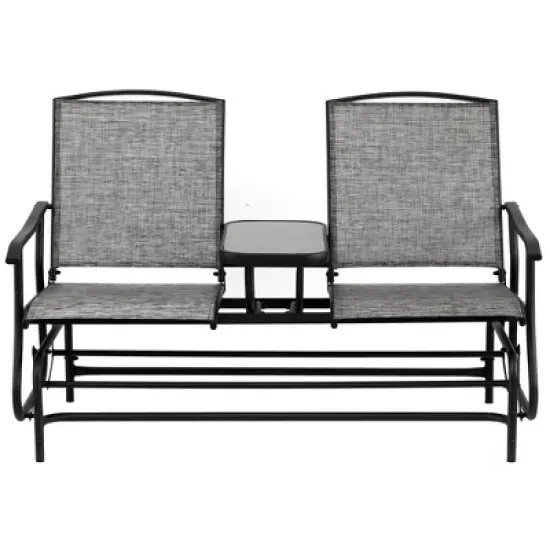 Gardenised Two Person Outdoor Double Swing Glider Chair Set with Center Tempered Glass Table, Loveseat Lawn Rocker Bench image {1}